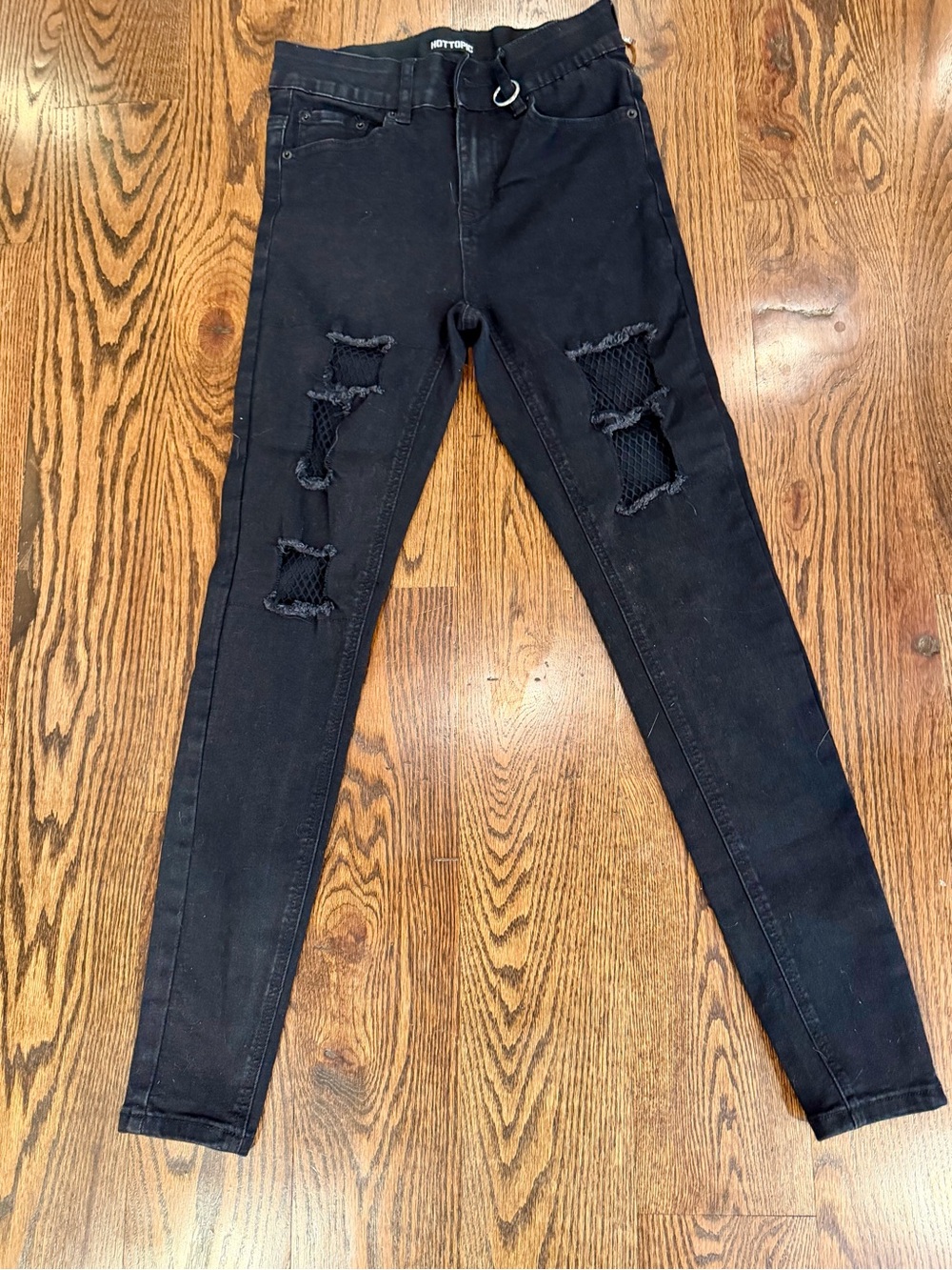 Hot Topic Black Skinny Jeans with Fishnet Rips